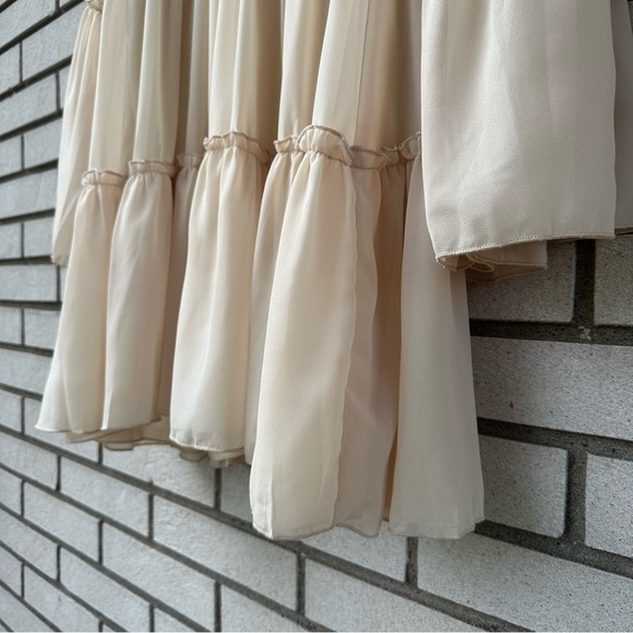 NWT Missord Cream Chiffon Ruffle Mini Dress XL Plunge V Neck Long Bell Sleeve - Picture 10 of 16